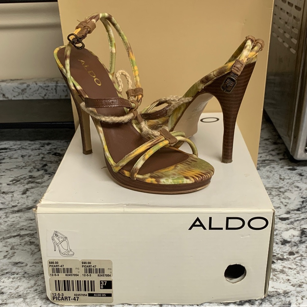 Aldo Women's Strappy Heels - Green and Brown